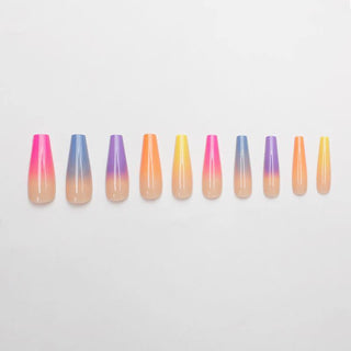 Multi Ombre Extra Long Ballerina False Press on Nails Basics - AllKem Nails