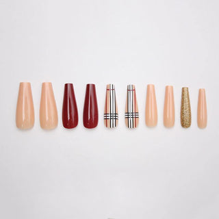 Nude Plaid Extra Long Ballerina False Press on Nails - AllKem Nails