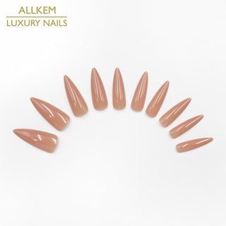 Caramel Extra Long Sculpted Stiletto False Press on Nail Tips - AllKem Nails