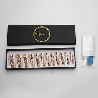 Leopard Print French Extra Long Stiletto False Press on Nails - AllKem Nails
