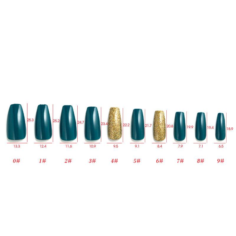 Teal Gold short coffin Press on Nails