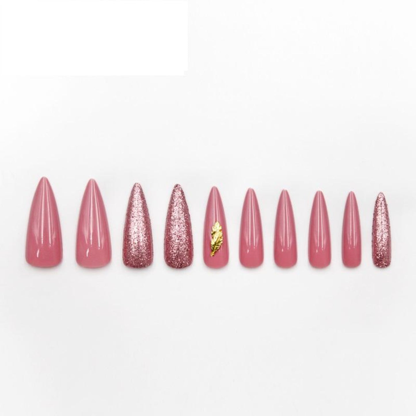 Rose Pink Glam Extra Long Sculpted Stiletto False Press on Nail Tips - AllKem Nails
