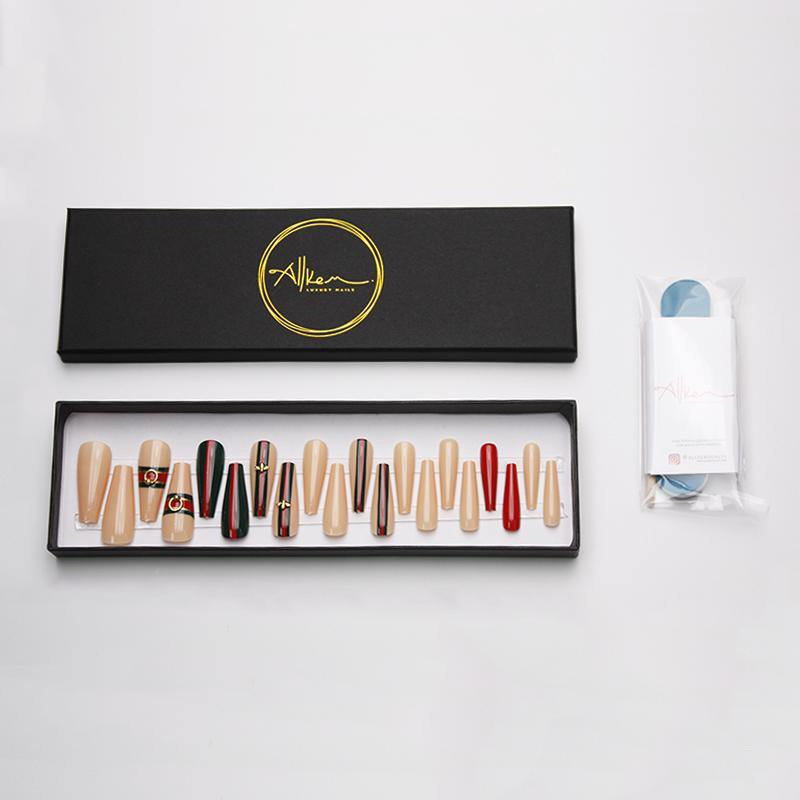 Bee Stripe Long Extra Long Ballerina Press on Nails… - AllKem Nails