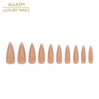 Caramel Extra Long Sculpted Stiletto False Press on Nail Tips - AllKem Nails