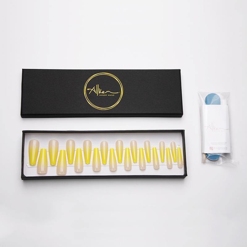 Sunburst Yellow Ombre Extra Long Stiletto False Press on Nails - AllKem Nails