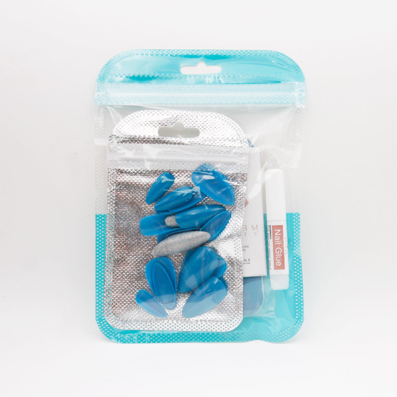 Sky Blue shimmer Short Almond Press on Nails
