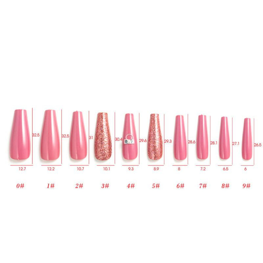 Rose Pink Glam Extra Long Ballerina False Press on Nail Tips - AllKem Nails