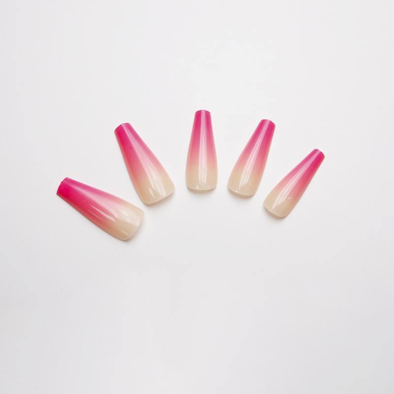 Pink Ombre Extra Long Ballerina False Press on Nails - AllKem Nails