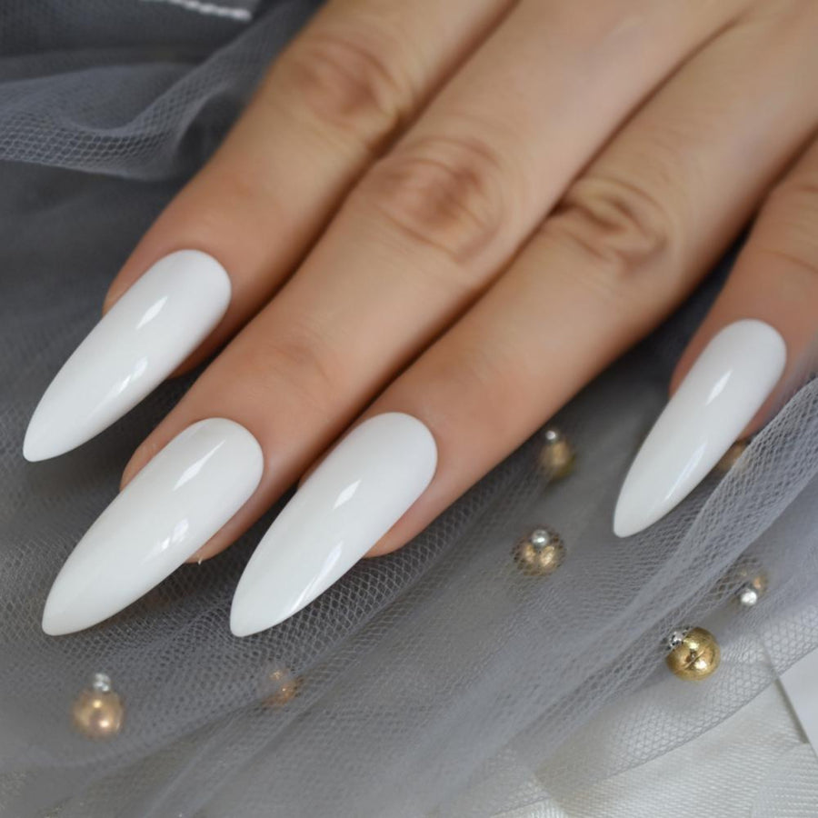 White Gloss - Long Stiletto - AllKem Nails