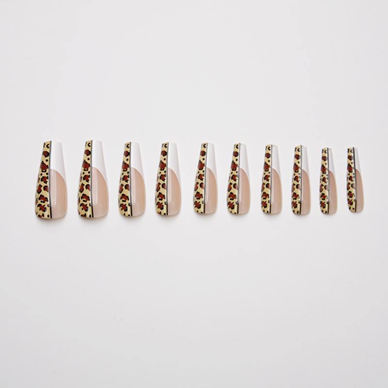 Leopard Print French Extra Long Ballerina False Press on Nails… - AllKem Nails