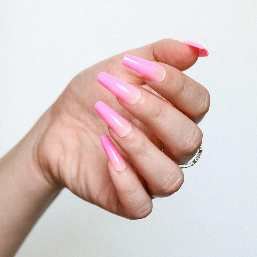 Pink Ombre Medium long Ballerina False Press on Nails… - AllKem Nails