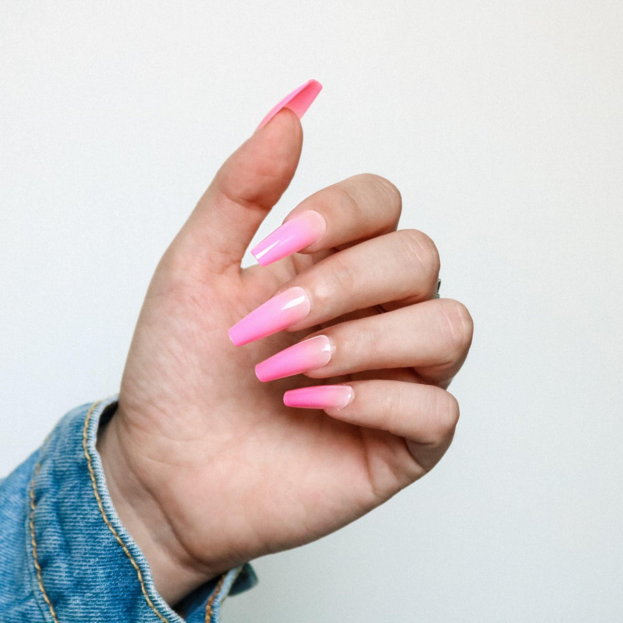 Pink Ombre Medium long Ballerina False Press on Nails… - AllKem Nails