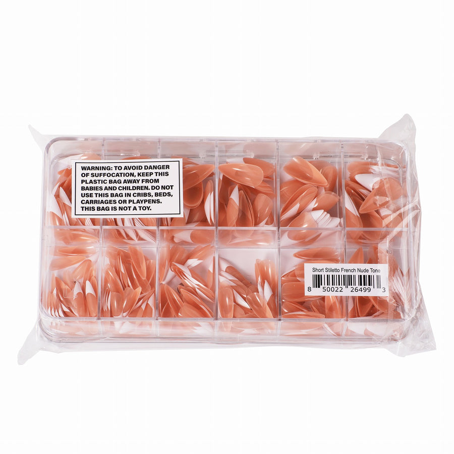 Allkem French Medium Short Stiletto 360 Pcs | Neutrals - Bold Soft Gel Nail Tips | 12 Sizes Long Full Cover Nail Kit