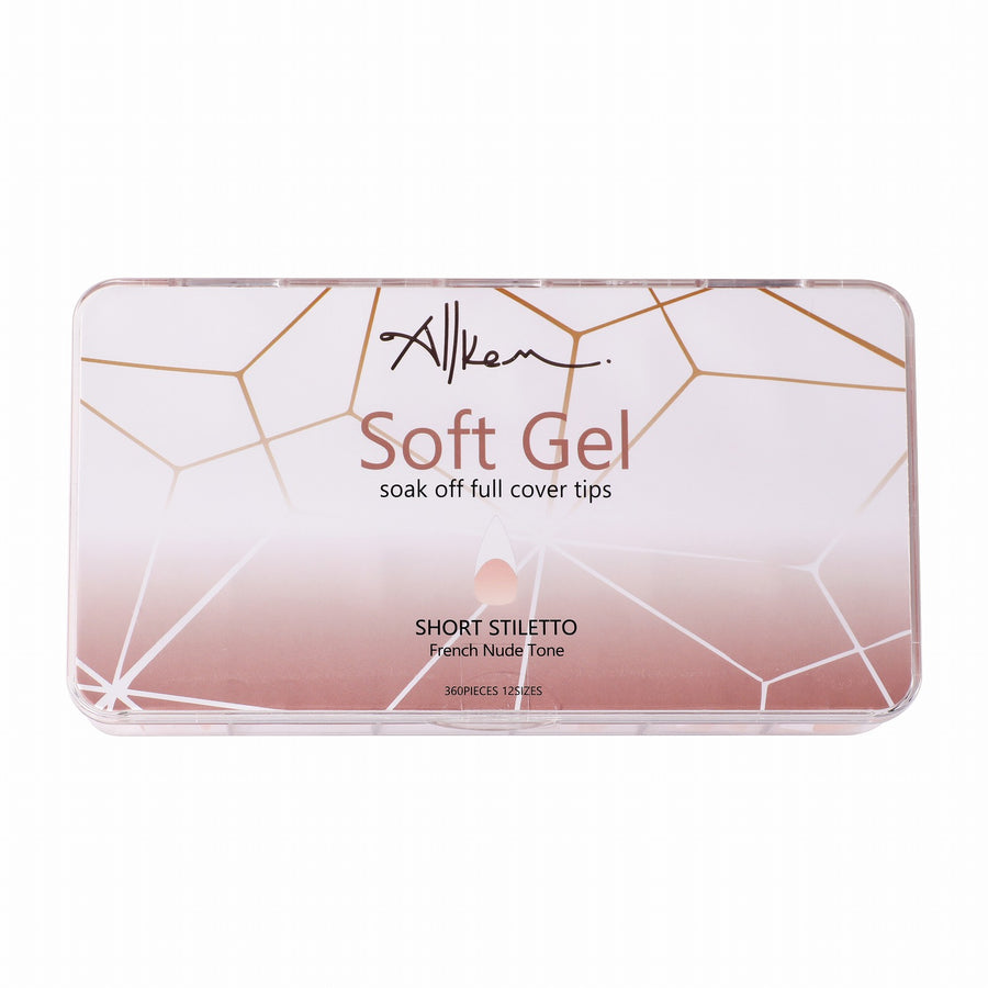 Allkem French Medium Short Stiletto 360 Pcs | Neutrals - Bold Soft Gel Nail Tips | 12 Sizes Long Full Cover Nail Kit