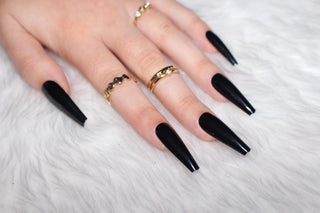 Black Gloss Extra Long Ballerina False Press on Nails - AllKem Nails