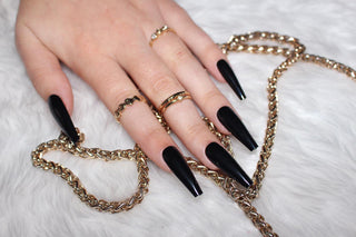 Black Gloss Extra Long Ballerina False Press on Nails - AllKem Nails