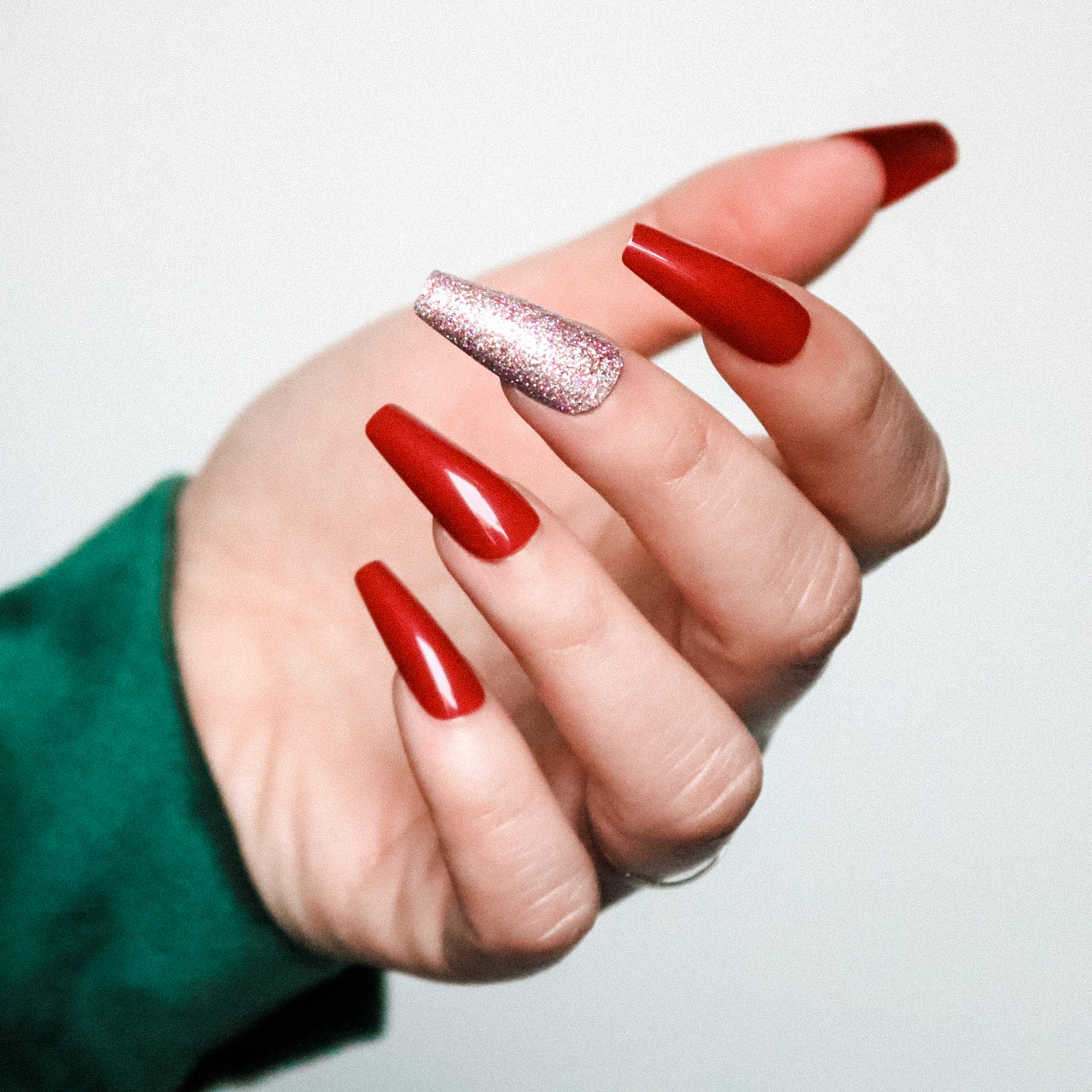 Daring Red Medium long Ballerina Press on Nails