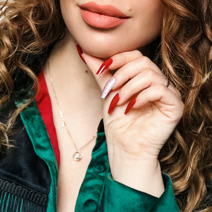 Daring Red Medium long Ballerina Press on Nails