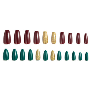 Starter Bundle Emerald Green x Maroon Gold Press on Nails