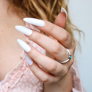 White Gloss - Long Stiletto - AllKem Nails