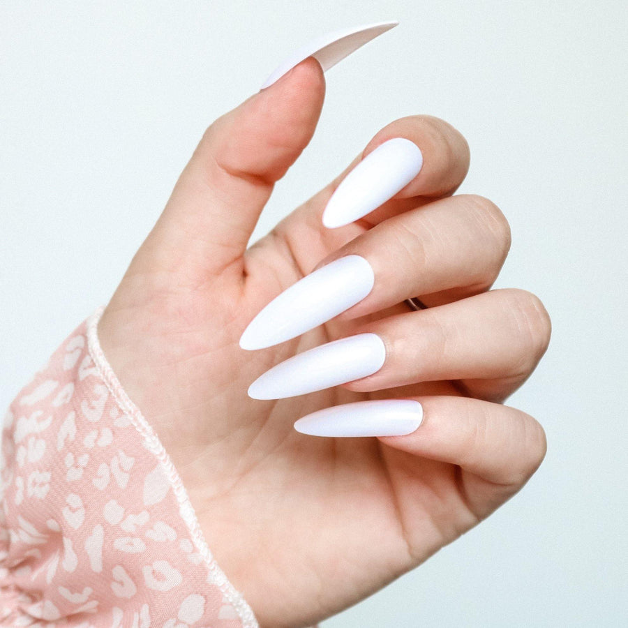 White Gloss - Long Stiletto - AllKem Nails