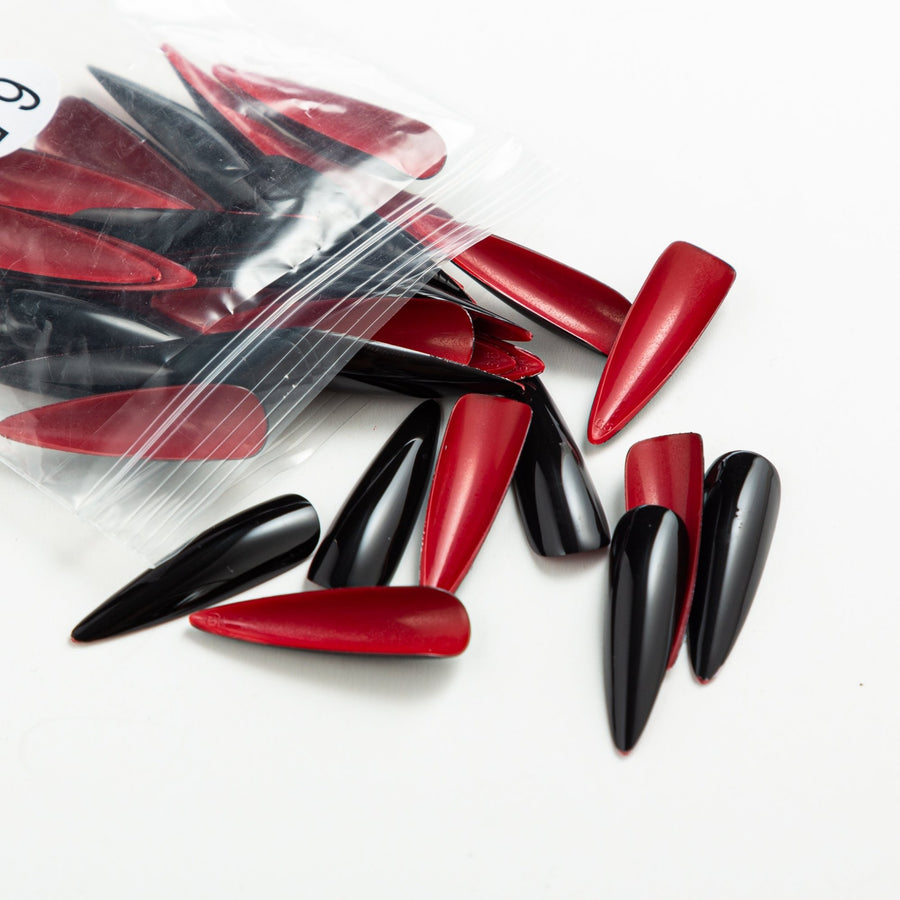 Black - Red Bottoms Extra Long Stiletto Nails - AllKem Nails