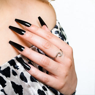 Black Gloss Extra Long Ballerina False Press on Nails - AllKem Nails