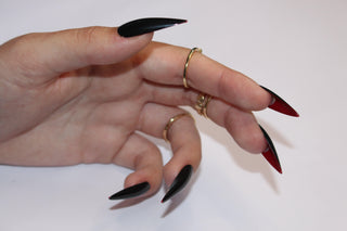 Black - Red Bottoms Extra Long Stiletto Nails - AllKem Nails