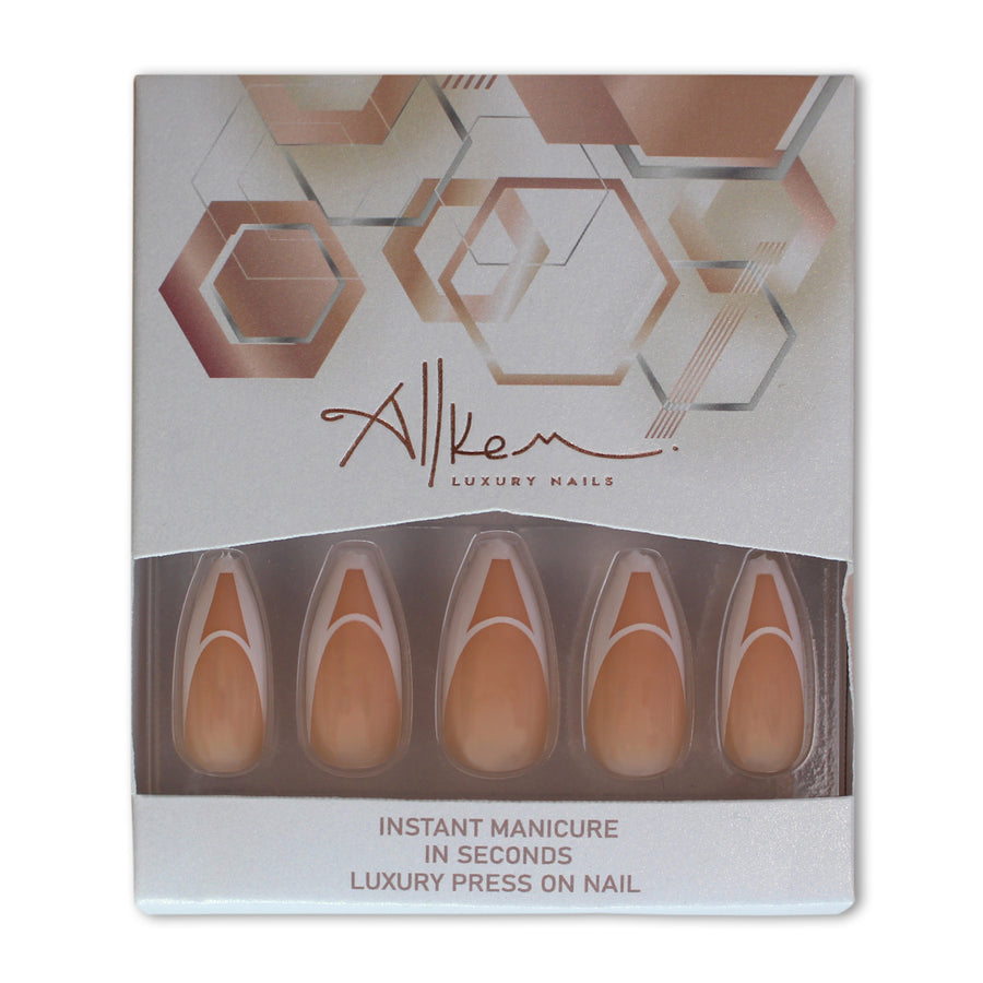 Cross Me Not Nude Long Coffin Press on Nails