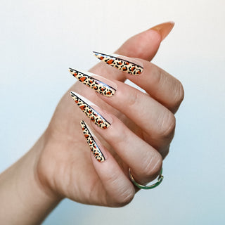 Leopard Print French Extra Long Stiletto False Press on Nails