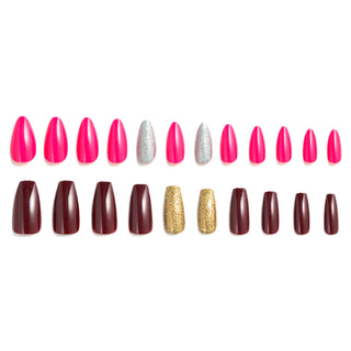 Essentials Duo Maroon Gold and Pink Bundle Press On Nails Bundle