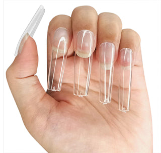 500 Pcs Soft Gel Clear Extra Long Square False Press on Nails full cover Box in 12 sizes - AllKem Nails