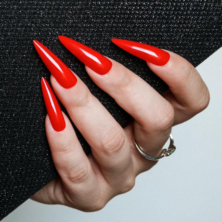 Hot Red Extra Long Sculpted Stiletto False Press on Nail Tips