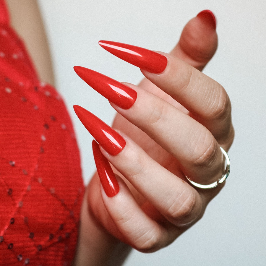 Hot Red Extra Long Sculpted Stiletto False Press on Nail Tips