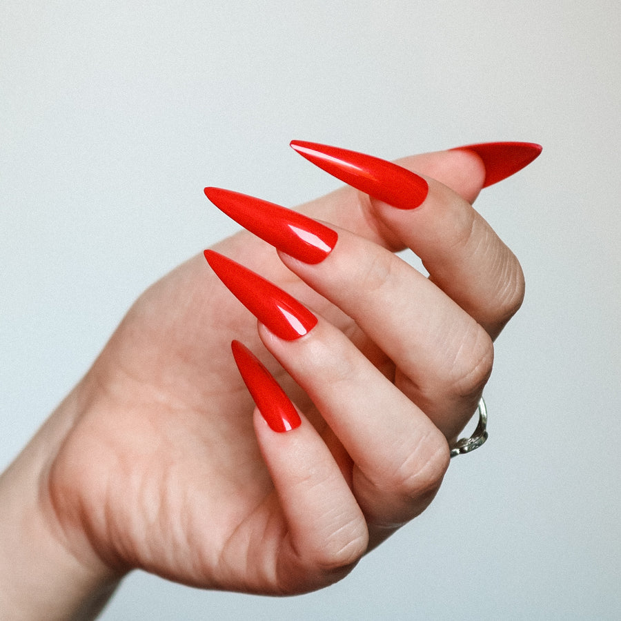 Hot Red Extra Long Sculpted Stiletto False Press on Nail Tips
