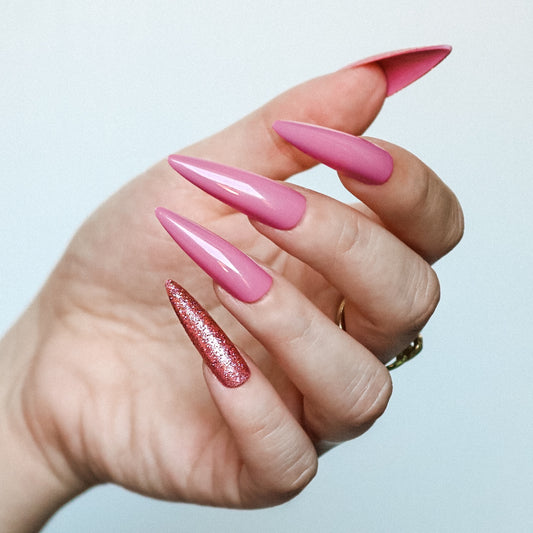 Rose Pink Glam Extra Long Sculpted Stiletto False Press on Nail Tips