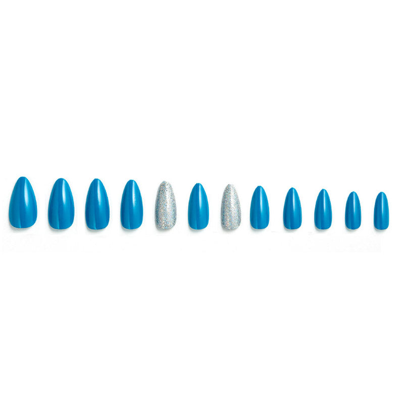 Sky Blue shimmer Short Almond Press on Nails