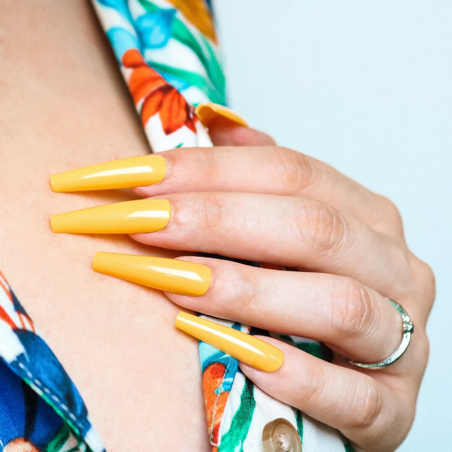 Mustard Extra Long Ballerina False Press on Nails - AllKem Nails