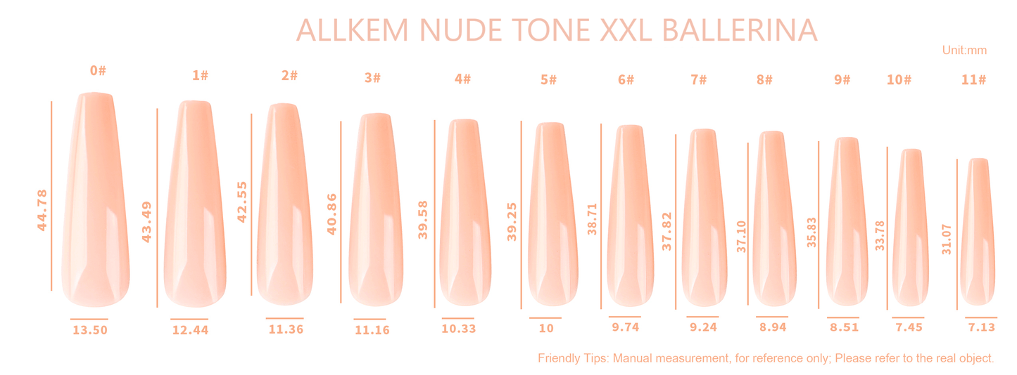360 Pcs Soft Gel Nude Tone Extra Long XXL Ballerina False Press on Nails full cover Set - AllKem Nails