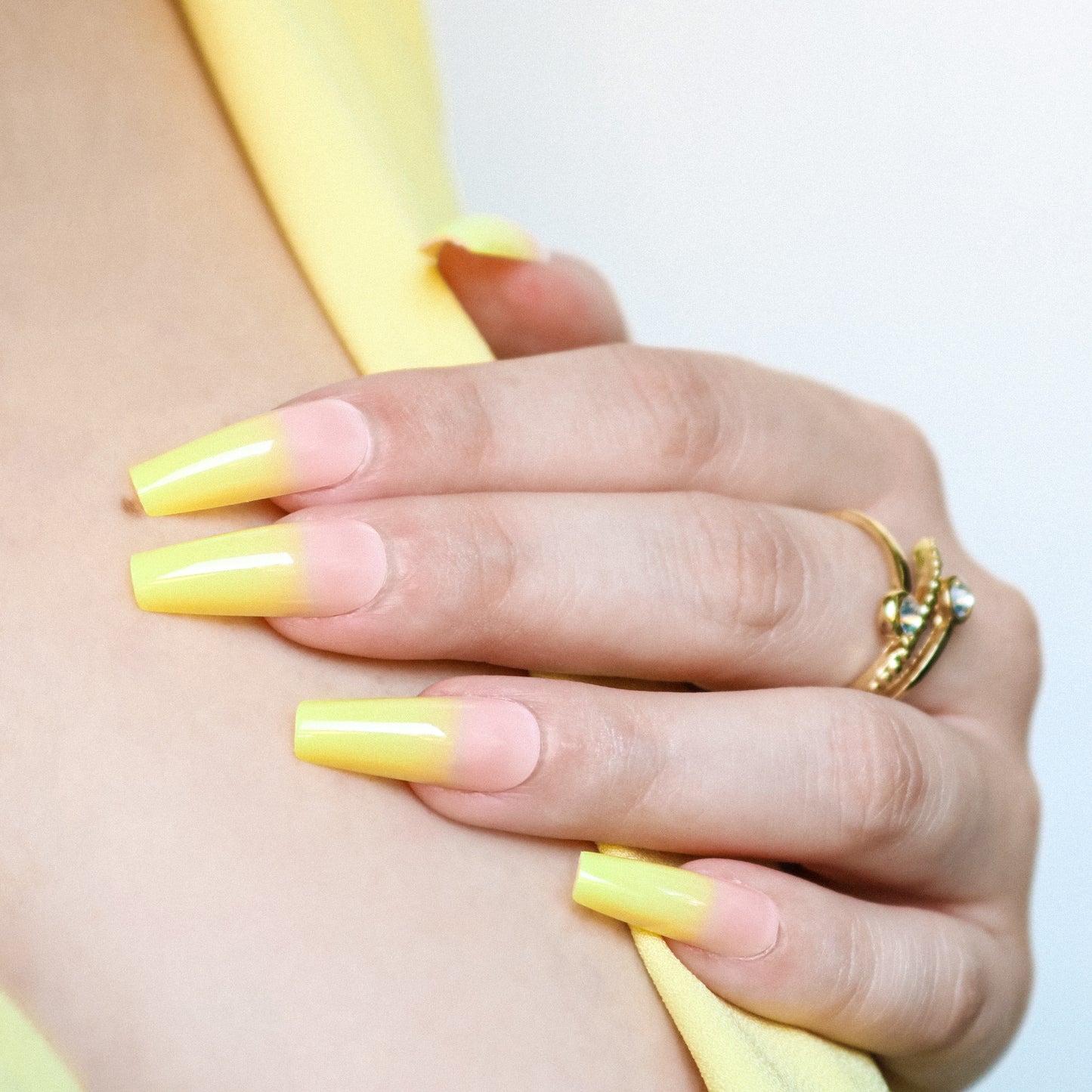 Yellow Ombre Medium long Ballerina False Press on Nails