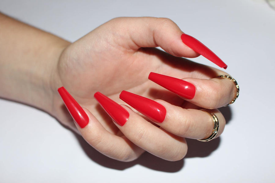 Hot Red Extra Long Ballerina False Press on Nails - AllKem Nails