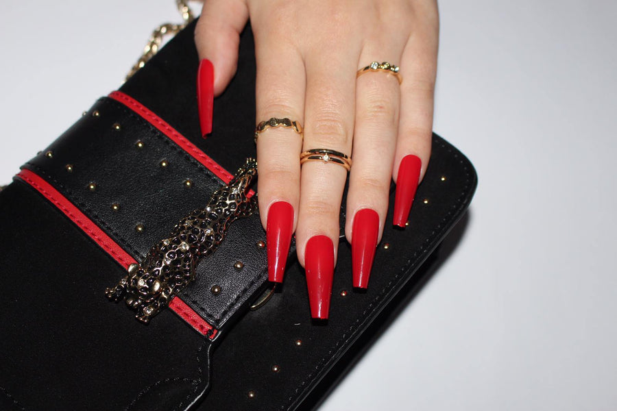 Hot Red Extra Long Ballerina False Press on Nails - AllKem Nails