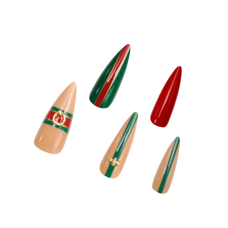 Bee Stripe Extra Long Sculpted Stiletto False Press on Nails