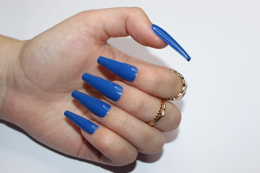 Electric Blue Extra Long Ballerina False Press on Nails - AllKem Nails