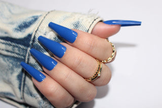 Electric Blue Extra Long Ballerina False Press on Nails - AllKem Nails