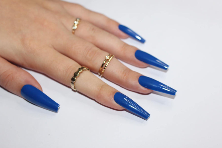 Electric Blue Extra Long Ballerina False Press on Nails - AllKem Nails