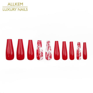 Burnt Red Extra Long Ballerina False Press on Nails - AllKem Nails