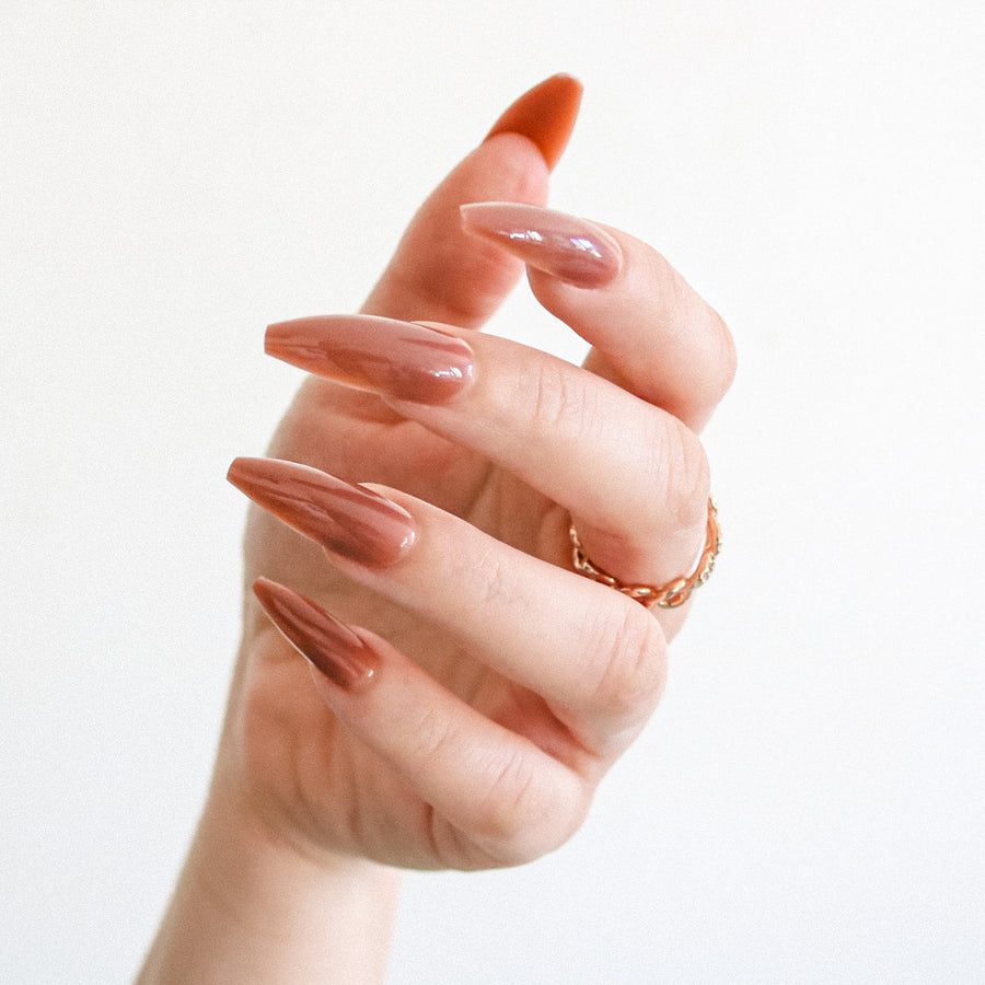 Mocha long coffin Press on Nails