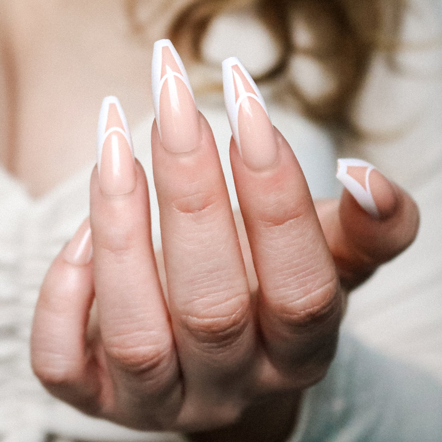 Cross Me Not Nude Long Coffin Press on Nails