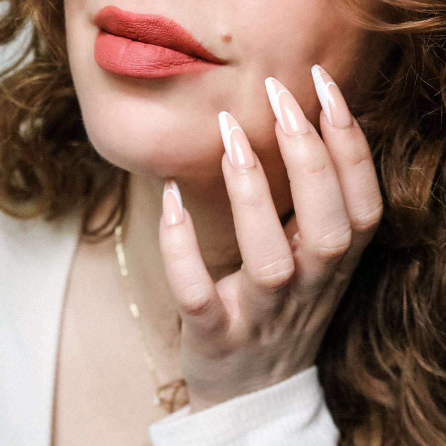 Cross Me Not Nude Long Coffin Press on Nails
